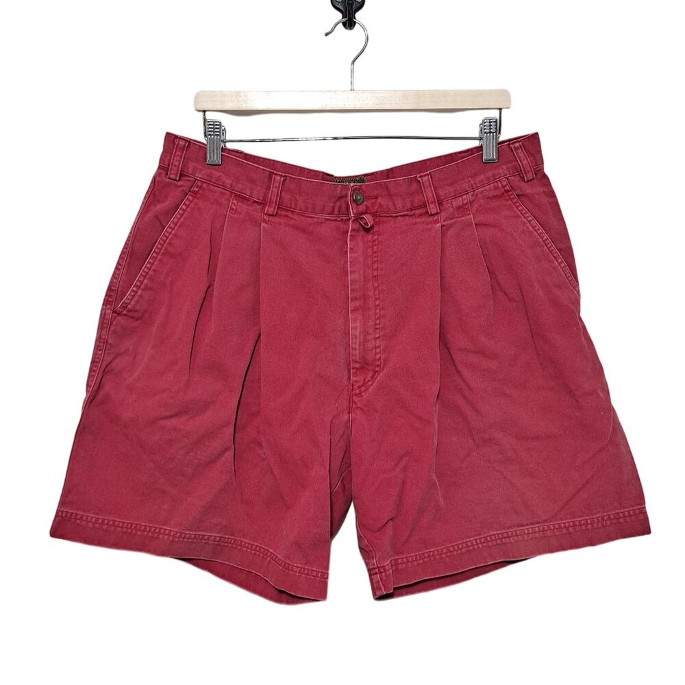 Vintage Shorts Men 38 Pleated Red Chino Old Money 1980s 1990s Preppy Classic
